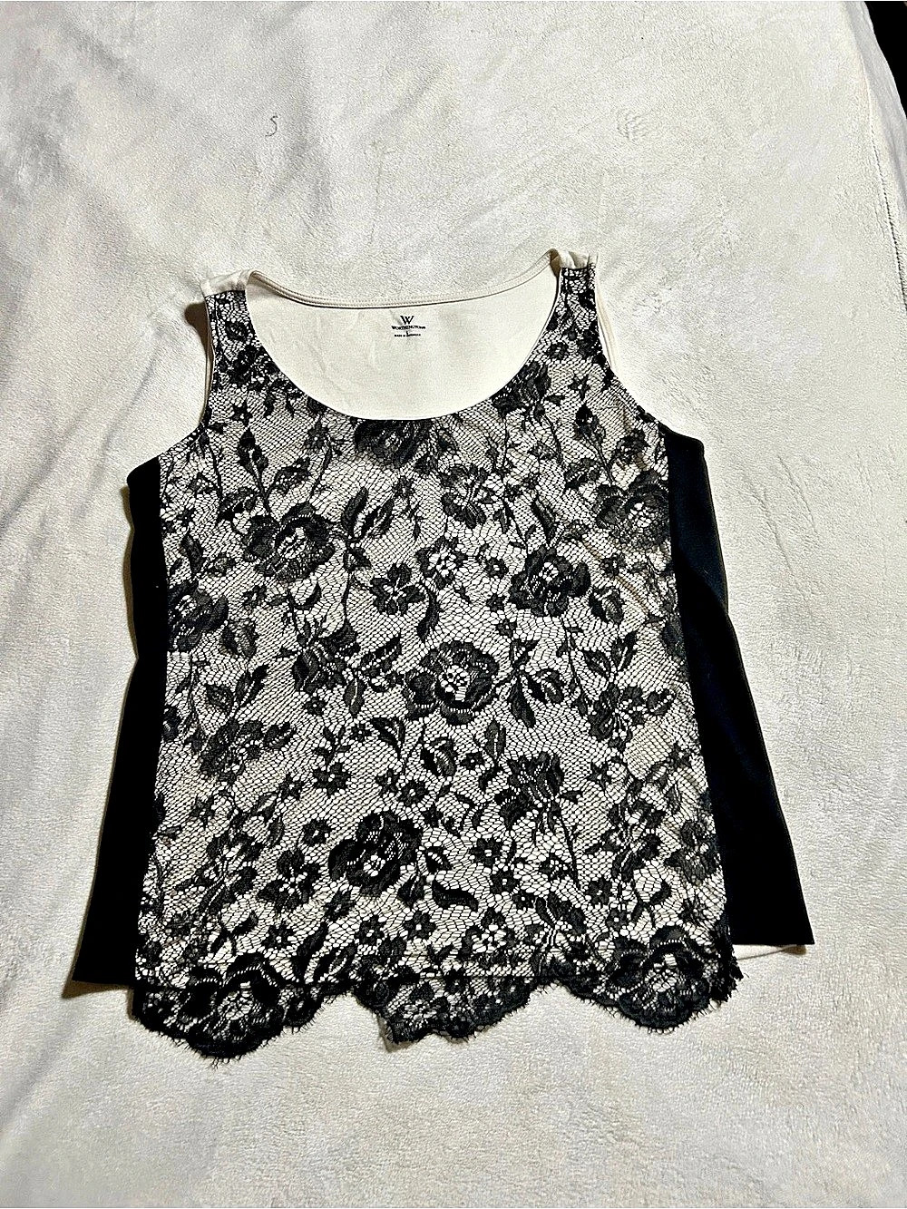 Worthington Floral Lace Tank Top Black & White Large Like New